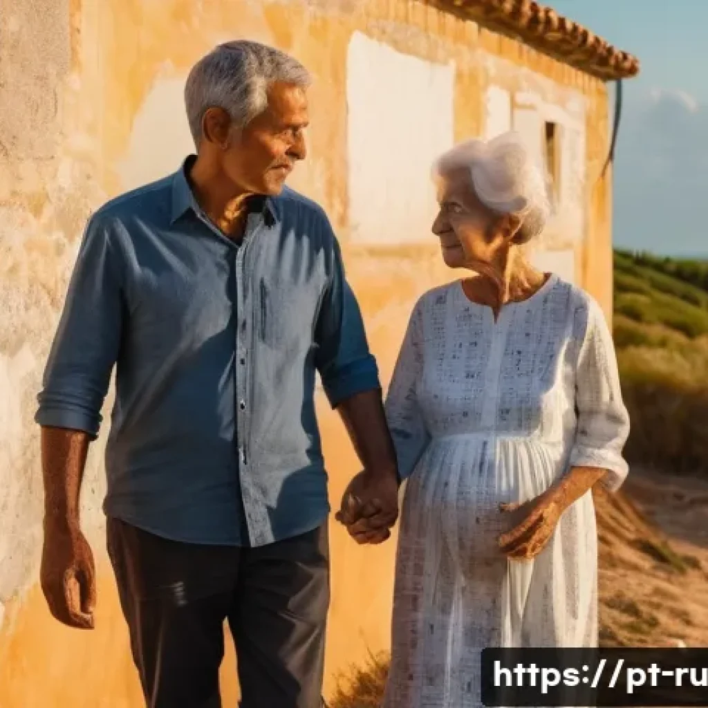 환경이주민을 위한 재난 대응 전략 - **A Resilient Portuguese Family Facing Climate Change:**
A poignant outdoor scene depicting a mu...