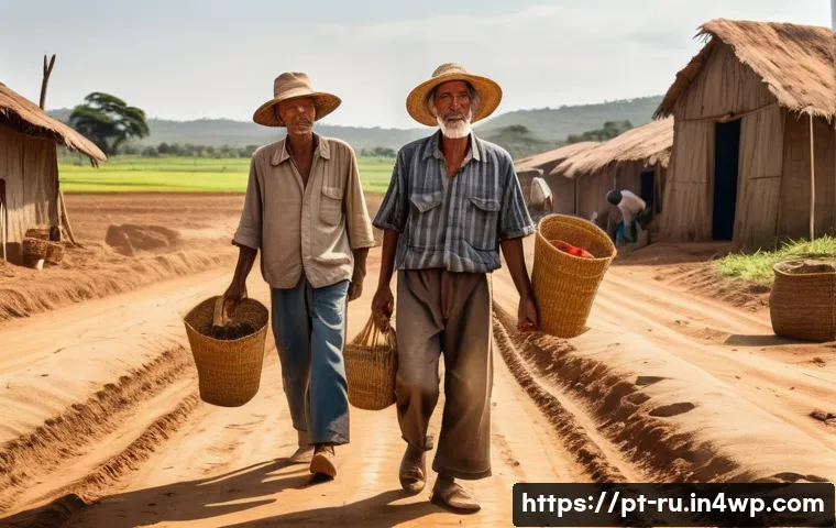환경이주민 사례 연구 - A detailed, realistic scene of a rural Brazilian farming community in the Northeast facing severe dr...