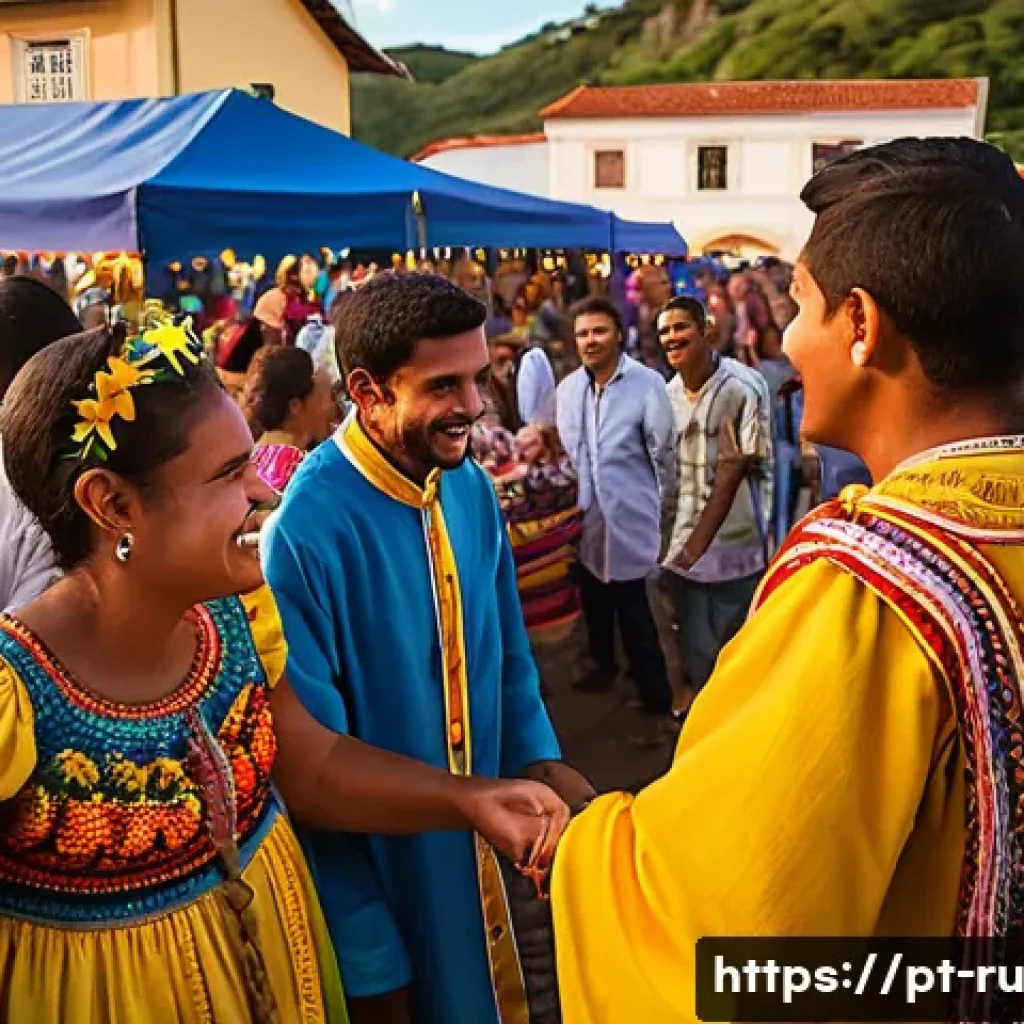 환경이주민의 지역사회 통합 사례 - A vibrant community festival in a small Brazilian town in Minas Gerais, showcasing diverse cultural ...