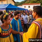 환경이주민의 지역사회 통합 사례 - A vibrant community festival in a small Brazilian town in Minas Gerais, showcasing diverse cultural ...